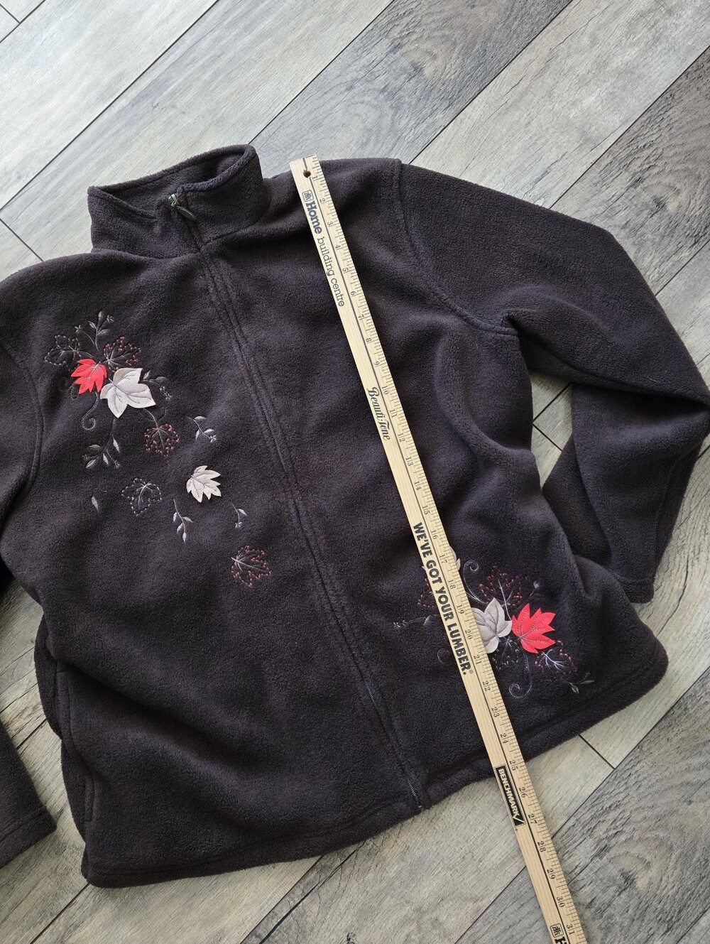 Northern Reflections Vintage Leaf Embroidered Brown Large Zip Up Womens Jacket - Picture 3 of 10
